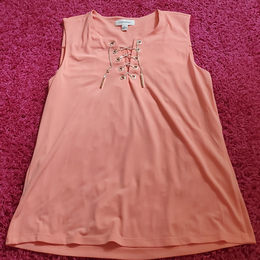Calvin Klein Sleeveless Peach Top with Chain